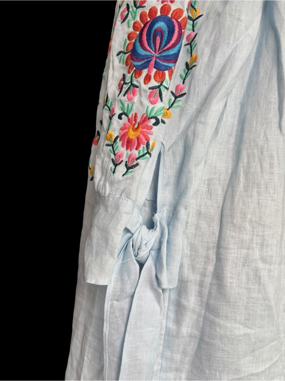 Philosophy Light Blue 100% Linen Dress with Embroidery - Picture 7 of 13